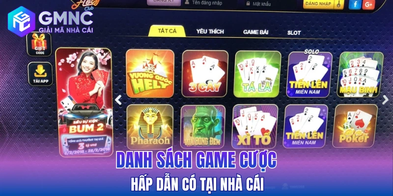 Danh sách game cược hấp dẫn có tại nhà cái